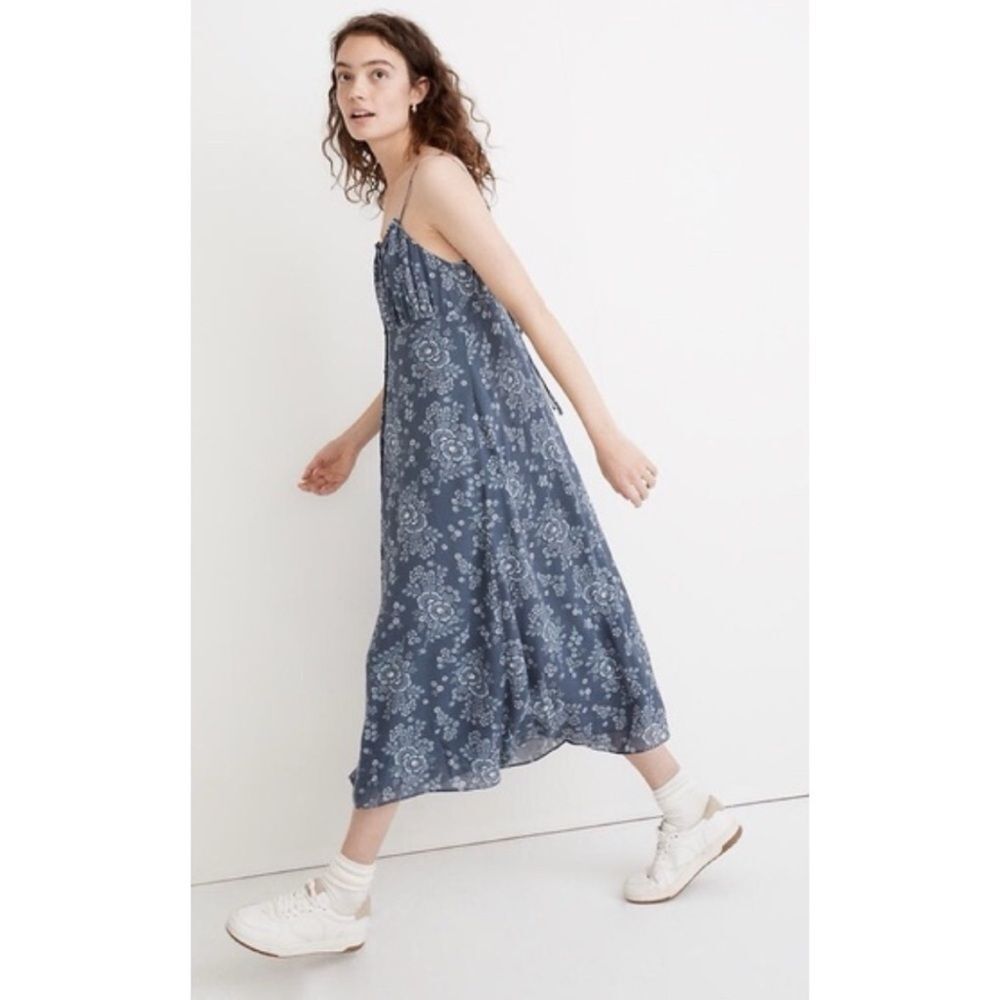 Madewell Floral Button Up Midi Dress in Blue Wildflower Print Size 10~NWT